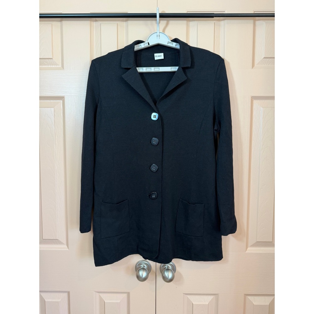 Vintage Delmod International 100% Wool Black Button Cardigan Jacket Plus Size 18